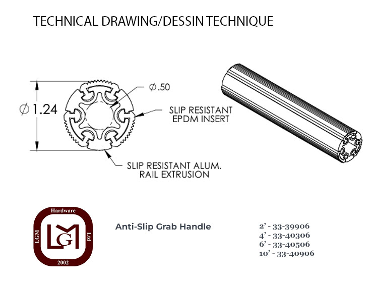 Anti Slip Grab Handle Technical Drawing