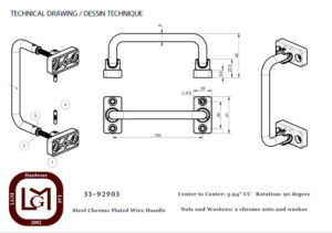 Steel Chrome Plated Wire Handle | LGM Hardware Ltd. 33 92903 Technical Drawing