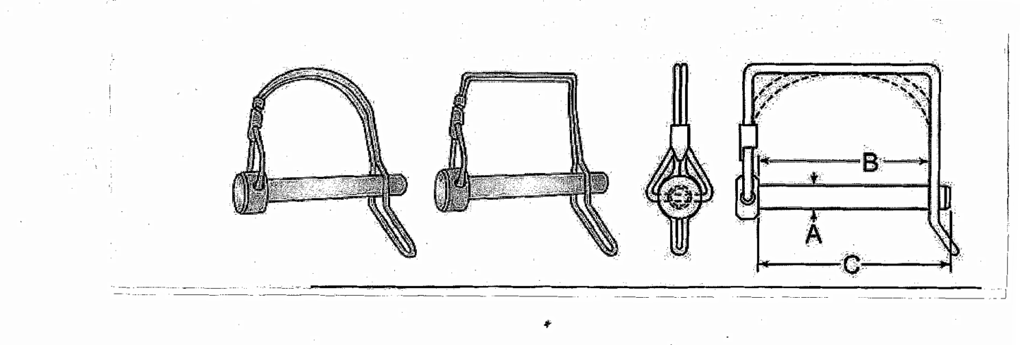 Round Tab Wire Lock Pin technical drawing with dimensions A, B and C