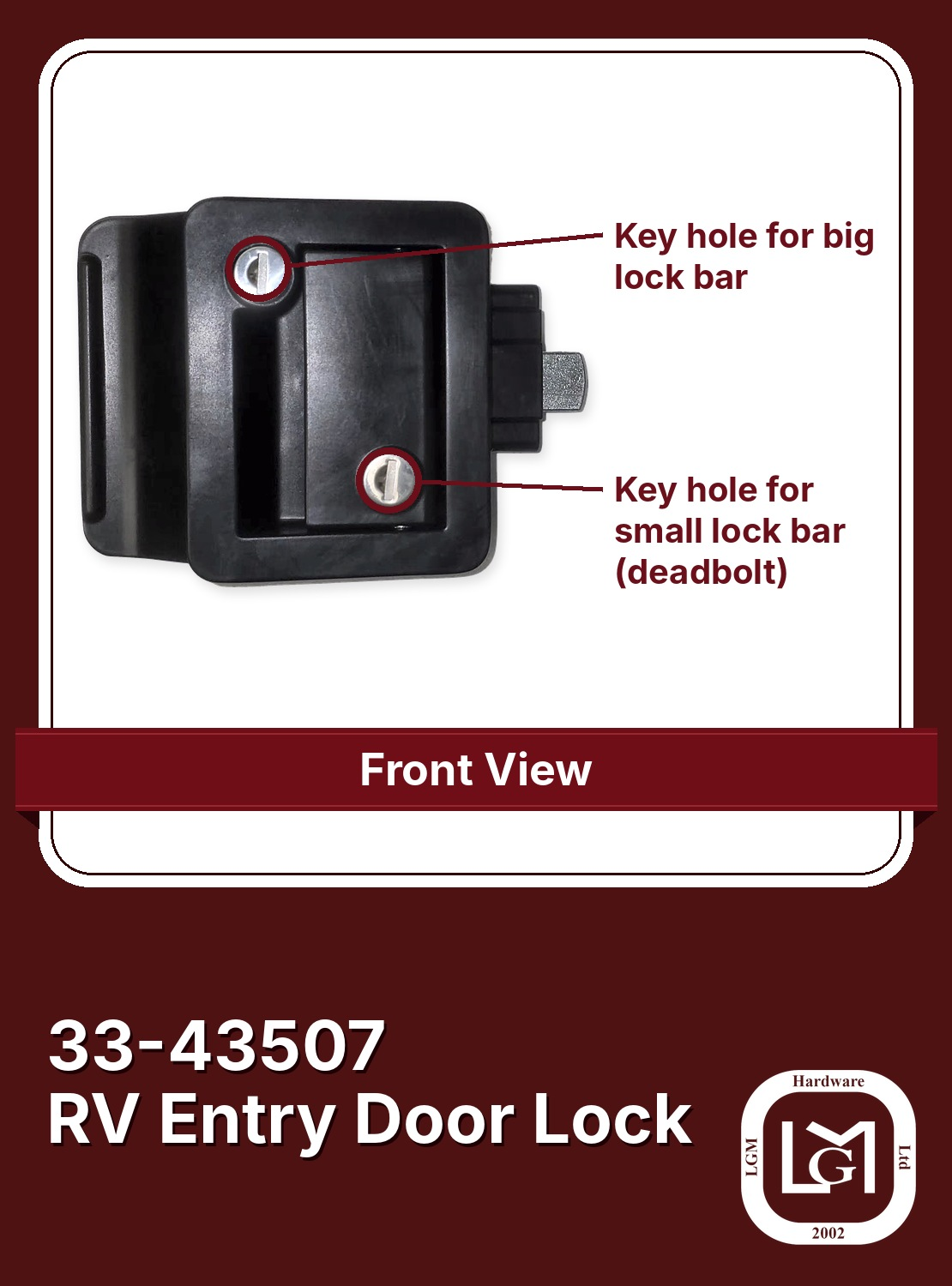 RV Entry Door Lock | LGM Hardware Ltd. 33-43507 Rv Entry Door Lock Front