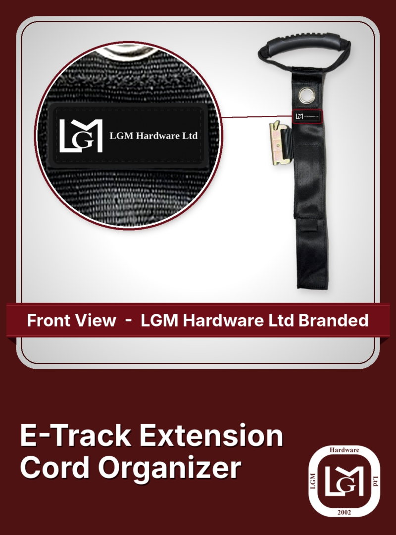 38-59502 E-Track extension cord organizer front view with LGM Hardware Ltd label
