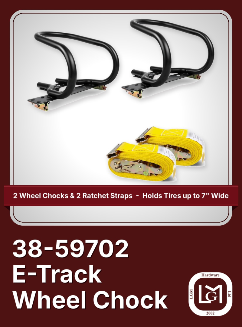 38-59702 E-Track Wheel Chock 2 wheel chocks and 2 ratchet straps